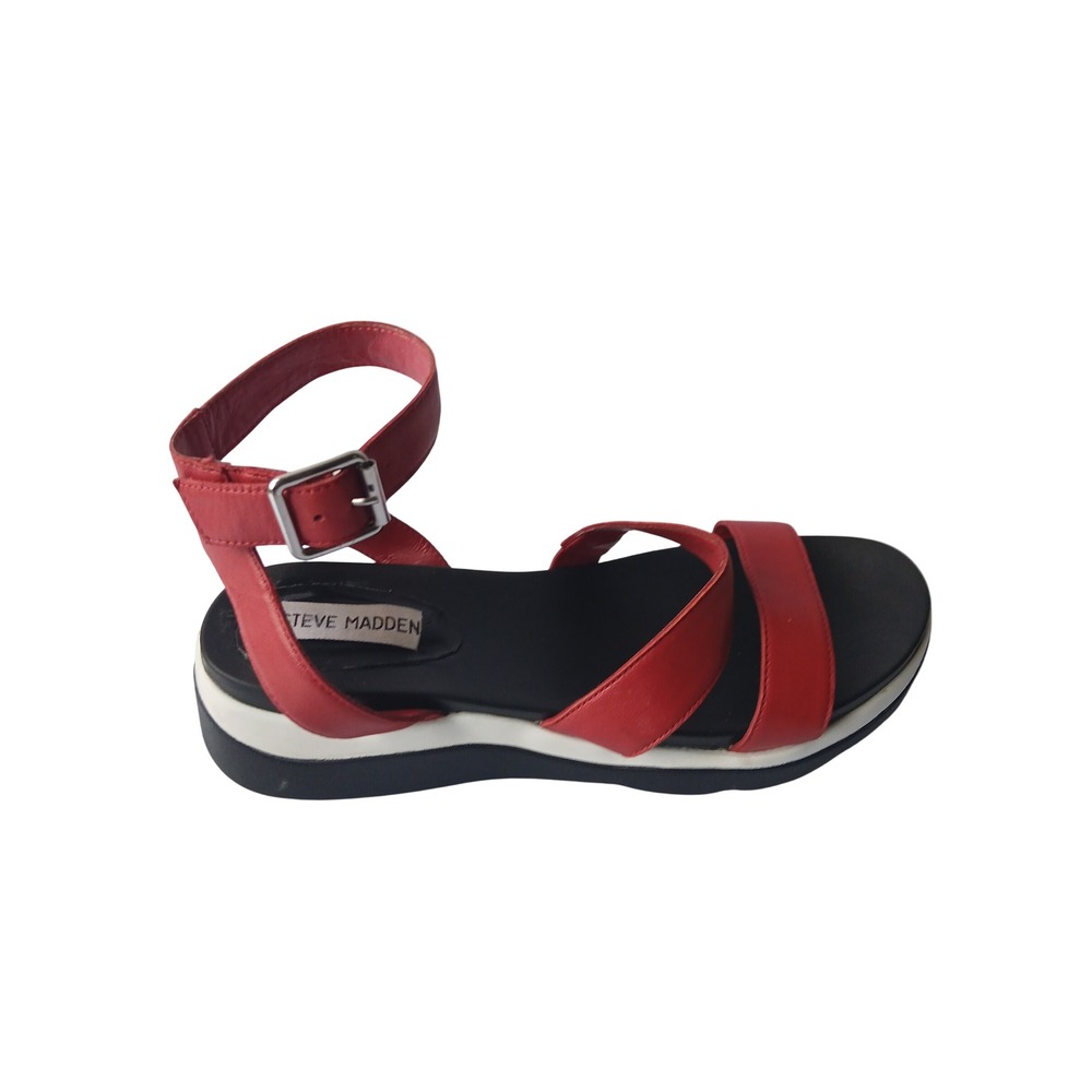 Steve Madden Womens Red Leather Ankle Strap Platform Wedge Sandals - Picture 2 of 7